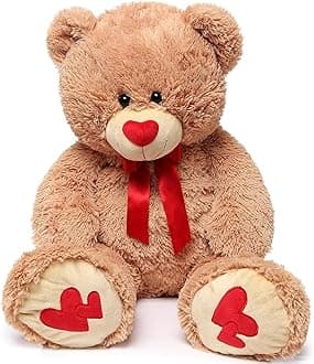 MorisMos Giant Teddy Bear with Red Love Footprint Soft Brown Bear Stuffed Animal Plush Bear for Girlfriend Kids,90cm