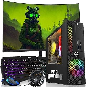 Dell OptiPlex Desktop PC – Intel Core i7, 16GB ARGB RAM, 512GB SSD, 32 Inch Curved Monitor, GT 1030 Graphics, RGB Keyboard with AI Copilot Key, Mouse & RGB Headphones, Windows 11 Home (Renewed)