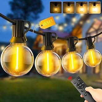Festoon Light Outdoor Garden String Lights LED 50Ft G40 15M Mains Powered with Remote Control Dimmable Timer Outside Lighting Waterproof Shatterproof Bulb Hanging Fence for Balcony Gazebo Patio