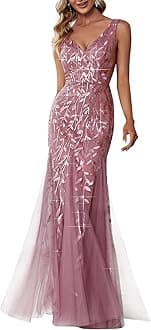 Ever-Pretty Women's Sequin Formal Dress Double V-Neck Sleeveless Mermaid Long Evening Dresses 07886