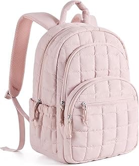 BAGSMART College Laptop Backpack, Travel Backpack for Women, Quilted Casual Daypack, Water-Resistant Bookbag for 15.6 Inch Laptop, Pink