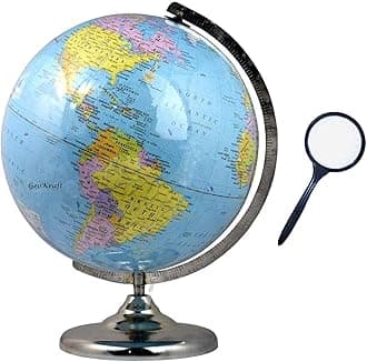 GeoKraft 12 Inch Educational Laminated Globe with Steel Finish Arc and Base with Magnifying Glass/ World Globe /Home Decor / Office Decor / Gift Item / Birthday Gift