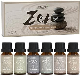 Zen Fragrance Oil Set, Tea Essential Oil for Diffuser, Candle, Soap Making, White Tea, Black Tea, Green Tea Blended with Rose, Bamboo, Lavender, Sandalwood, Frankincense, Citrus Scented Oil
