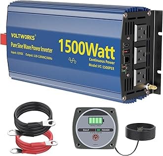 Power Inverter 1500W Pure Sine Wave Inverter 12V to 110V 120V AC with PD36W USB-C Builtin UL Fuse 15FT Remote with Battery Monitor Compatible with Lithium Battery Statlink for Car Off-Grid Solar RV