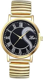 Avaner Elastic Strap Couple Watches: Stretch Band His and Her Analog Quartz Stainless Steel Bangle Wrist Watches for Men Women