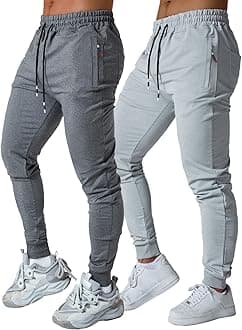 Mens Active Athletic Workout Jogger Sweatpants for Men with Zipper Pocket and Drawstring Size S-2XL