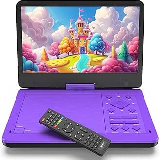 12.5" Portable DVD Player with 10.1" IPS Screen for Kids - Car DVD Player with Headrest Mount Bag, 360° Easy Remote, Dual Earphone Jacks, CD/DVD/SD Card/USB Supported, Region Free [Purple]