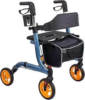 Rollator Walkers for Seniors- Rollator Walker 8" Wheels-with Cup Holder Easy Folding Senior Walker with Backrest- Lightweight Mobility Walking Aid for Adult Elderly, Aluminum Frame, Royal Blue