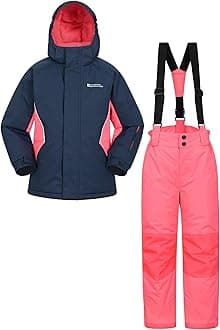 Mountain Warehouse Kids Snow Resistant Ski Jacket and Pants Set - Front Pockets, Fleece Lined, Integrated Inner Dress - Snowboarding Winter