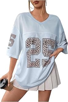 Jersey Shirts for Women Y2k Graphic Number Oversized Tees V Neck Half Sleeve Cute Soccer Streetwear T Shirt Tops