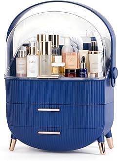 MASSY Egg Shape(Oval) Makeup Storage Box, Countertop Portable Vanity Cosmetics Organizer Preppy