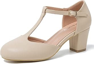 Women's T-Strap Mary Jane Pumps, Block Heel, Closed Toe, Dress Shoes with Buckle