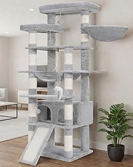 Heybly Hebly Tall Cat Tree for Large Cats 20lb Heavy Duty,78 inch Multi-Level Cat Tower for Indoor Cats,2 Widened Plush Perches Cat Condo with Scracthing Board and Big Caves,Light Gray HCT033W