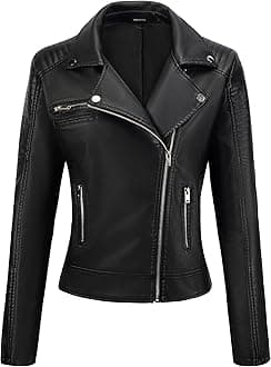 URBESTWomen's Faux Leather Jacket Black Motorcycle Moto Biker Short Coat