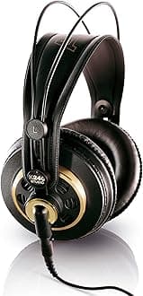K240 Studio Professional Semi-Open, Over-Ear Headphones, High Performance design, 3.5mm and 1/4" adapters, self adjusting headband - Black and Gold