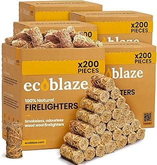 1000 Ecoblaze Natural Firelighters | 5 x 200 Box | Long Burning, Fast Lighting, Odourless Wool Starters | Kindling Wood, BBQ Lighter Kit, Firestarter for Pizza Ovens, Log & Wood Burners, Fire Pit