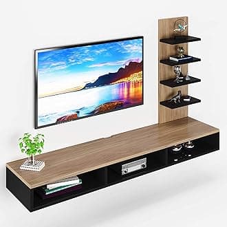 Furnifry Wooden TV Entertainment Unit/Wall Set Top Box Shelf Stand/TV Cabinet for Wall/Set Top Box Holder for Home/Living Room Ideal for TV Upto 42" (Black and Brown)