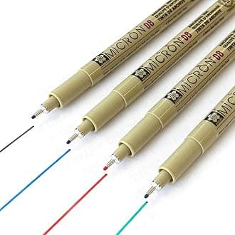 Pigma Sakura Micron - Pigment Fineliners - Pack of 4-0.8mm - Black, Blue, Red, and Green