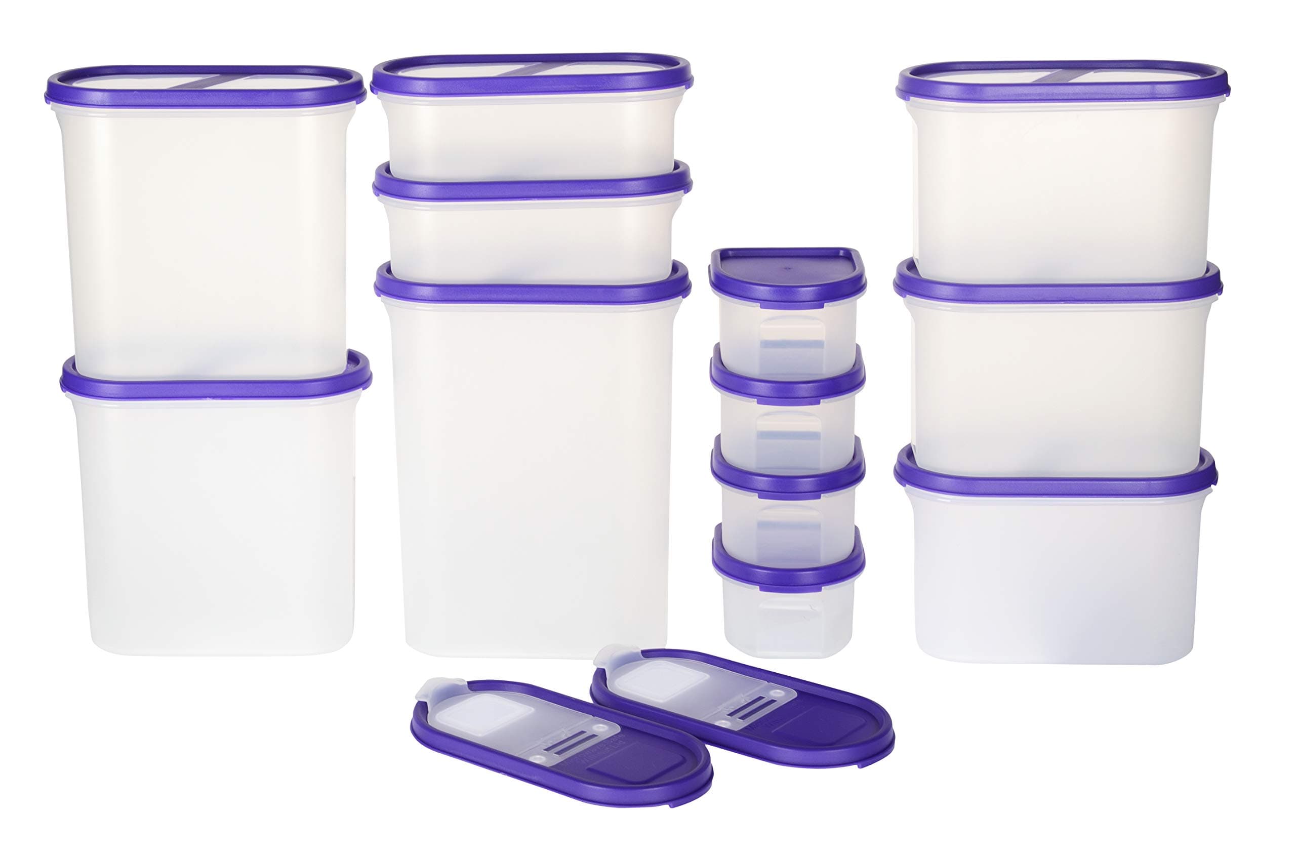 Simparte Plastic Multipurpose Grocery Container with Lid Plastic Boxes for Storage, Rice, Dal, Sugar - 250ML,525ML,1200ML,1800ML,2400ML, 12 pieces, Purple