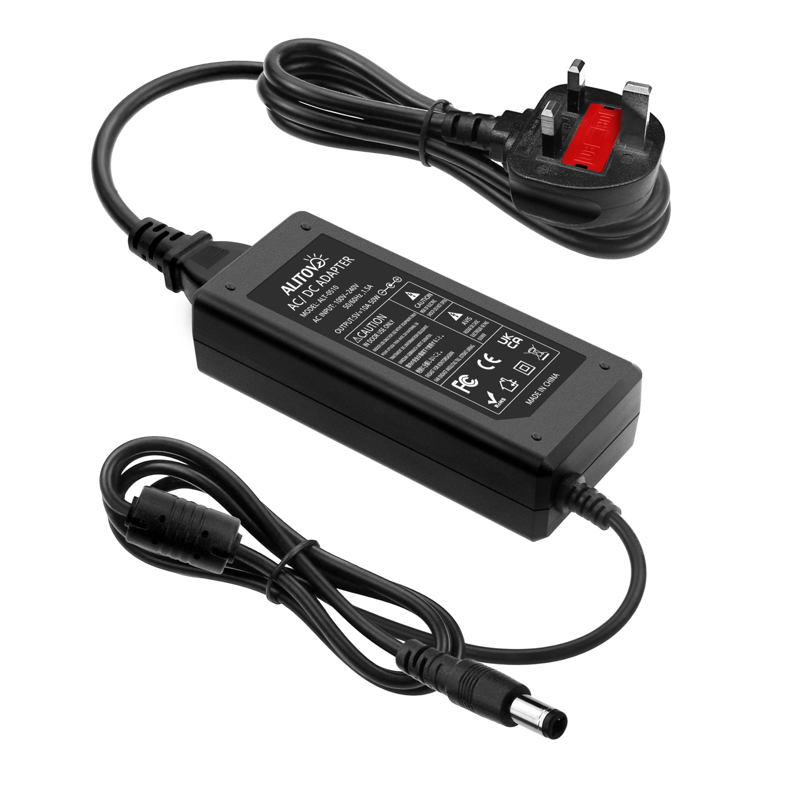 ALITOVE 5V 10A Power Supply Adapter AC/DC Converter 100-240V AC to DC 5 Volt 50W 10Amp 9A 8A 7A 2A Transformer with 5.5x2.5mm Plug for WS2812B WS2813 WS2811 W2813 SK6812 LED Strip Pixel String Light