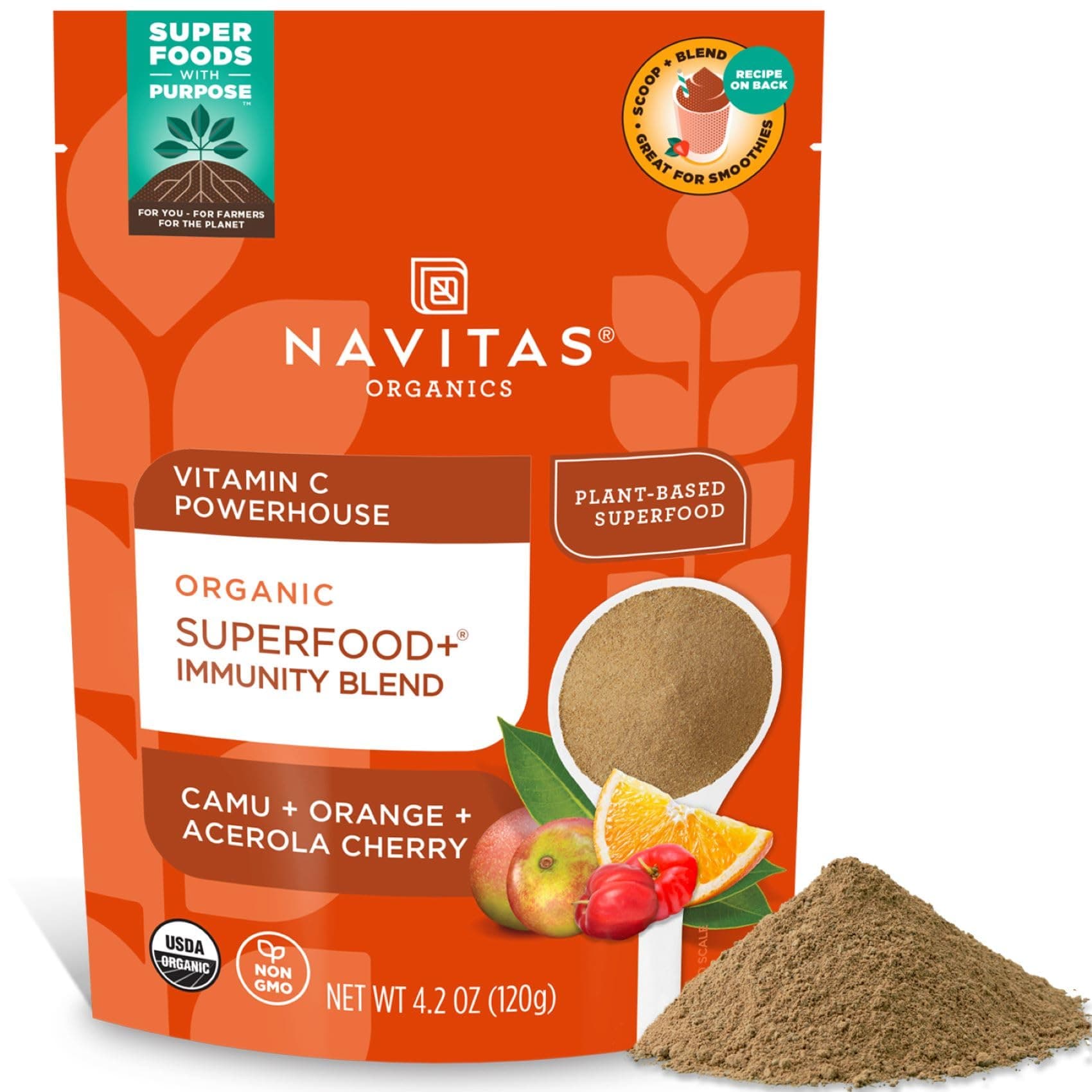 Navitas Organics Superfood+ Immunity Blend (Camu + Orange + Acerola Cherry), 30 Servings — Organic, Non-GMO, Vegan, Gluten-Free, Keto & Paleo, 4.2 Ounce…