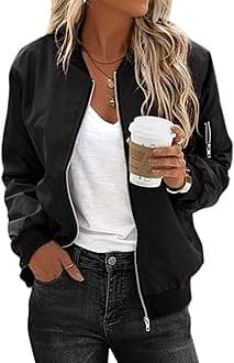 Women's Bomber Jacket Casual Coat Zip Up Spring Fall Clothes with Pockets S-XXL