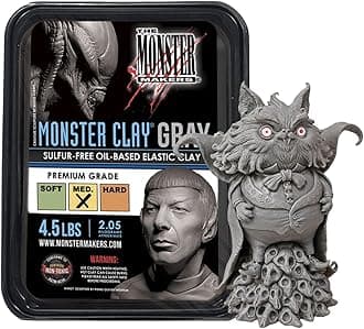 Monster Clay Premium Grade Modeling Clay (Gray -Medium - 4.5lb)