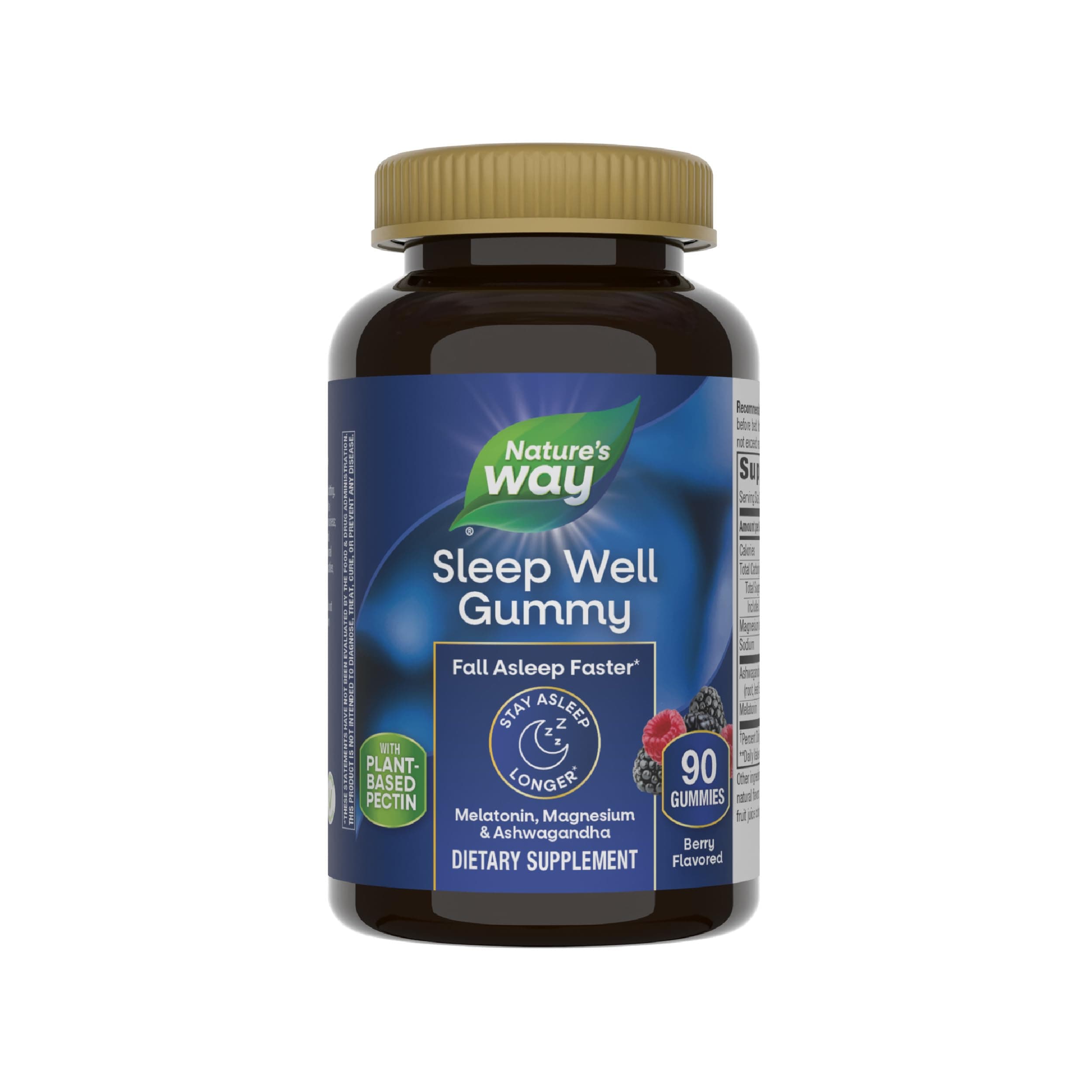 Nature’s Way Sleep Well Melatonin and Magnesium Gummies, Sleep Support for Adults*, with Ashwagandha, Berry Flavored, 90 Gummies