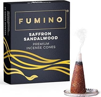 Fumino® Saffron Sandalwood Fresh Incense Cones 20 per Box Masala Agarbatti Joss Scent Fragrance for Relaxation and Meditation, Home and House Decor