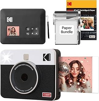 Mini Shot 3 Retro 4PASS 2-in-1 Instant Camera and Photo Printer (3x3 inches) + 68 Sheets Bundle, White