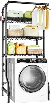 Ulif U11 Medium Over Washer and Dryer Shelves, 3 Tiers Laundry Room Storage and Organizer Standing Shelf, Metal Freestanding Clothes Drying Rack, 31.1”W x 19.7”D x 77.6”H, Black