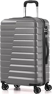 Medium Checked Luggage with Spinner Wheels, Hardside Suitcase TSA Lock Lightweight Travel Luggage 24-inch,Gray