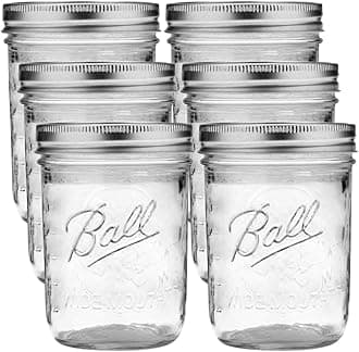 Wide Mouth Glass Mason Jars with Lids and Bands, Used for Canning, Pickling, Juice, Jam, Jelly, Pint Size 16 Ounce (Pack of 6)