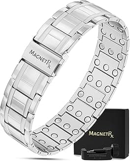 MagnetRX® 3X Strength Mens Magnetic Bracelet – Titanium Magnetic Bracelets for Men – Premium Fold–over Clasp & Adjustable Length with Sizing Tool & Gift Box (Silver)