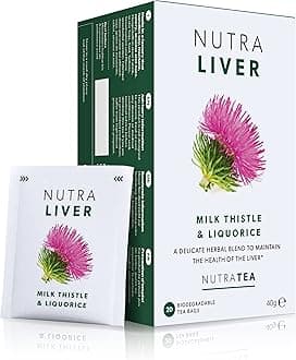 NUTRALIVER - Liver Detox & Cleanse Tea - Milk Thistle, Turmeric & Fennel - 40 Enveloped Tea Bags - Herbal Tea - 2 Pack