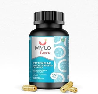 Mylo Potenmax Male Fertility Supplement - 60 Veg Capsules | Ashwagandha, Safed Musli, Kaunch Beej, Omega-3 Fatty Acids| Enhances Men's Reproductive Health (Pack of 1)