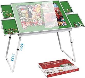 Jigsaw Puzzle Table Adjustable Height-18,28inch,3 in 1 Design 35"×26" Metal Puzzle Table with Legs Aluminium for Adluts and Kids,Foldable with Drawers,Felt,and Cover