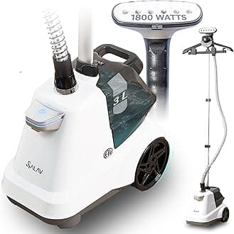 Heavy Duty Commercial Full-Size Garment Steamer with Foot Pedals and Extra Large 3L (101.5 oz) Water Tank, 1800 watts, 90+min of Continuous Steam (White)