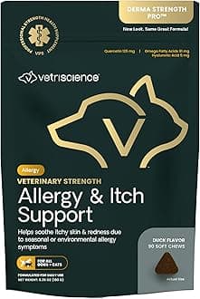 Veterinary Strength Allergy & Itch Support Chews - Seasonal Allergy Support Supplement for Pets - Pet Skin Sensitivity Support - Cats & Dogs - Duck Flavor - 60 Chews