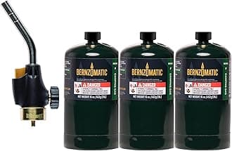 BERNZOMATIC Worthington 336737 WT2301 Trigger Start Propane Torch (2301 Torch + 3 Camping Gas Bottles)