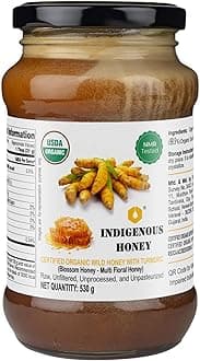 Raw Organic Honey with infused Turmeric NMR Tested NPOP Organic Certified Pure Natural Unprocessed Sugar free Honey added Immunity Booster- 530 g Glass Jar