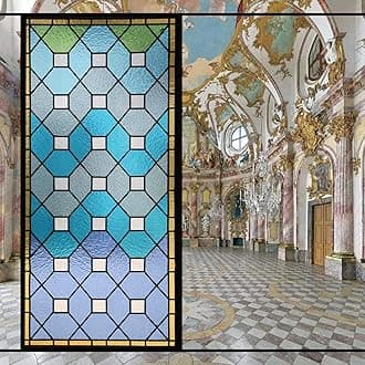 Stained Glass-Church Style Decorative Privacy Window Film Glue Free Static Cling Decals Heat Control Glass Sticker for Home Office W16.5 x H24.4(42x62cm)