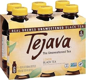 Tejava Lemon Black Iced Tea, 6 Pack, 16.9oz PET Bottles, Unsweetened, Non-GMO, Kosher, No Sugar or Sweeteners, No calories, No Preservatives, Brewed in Small Batches