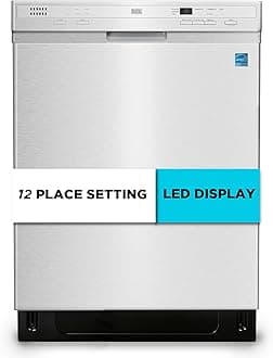 BLACK+DECKER 24" Built-In Dishwasher, 12-Place Setting Capacity with Stainless Steel Tub, Dish Washer with 6 Wash Programs, Low Noise, ENERGY STAR Certified, BDW200MS, Stainless Steel Look