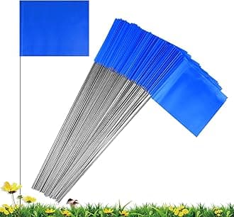 IKAYAS 100 Pack Marking Flags Lawn 4 x 5 x 15 Inches Blue PVC Lawn Garden Flags Survey Garden Marker Irrigation Landscape
