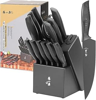 ZHANG XIAO QUAN SINCE 1628 15Pcs Knife Sets for Kitchen with Block,Knife Set with Built-in Sharpener Dishwasher Safe（Master A）