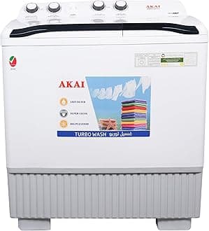 AKAI 12kg Twin Tub Semi Automatic Washing Machine, Powerful Pulsator, Energy Efficient, Easy Wash Timer, Spin Timer, 89WX 53DX104H in Cms, WMMA-X012TT, White, 1 Year Warranty