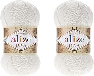AlizeDiva Yarn Hand Knitting Yarn 100% Microfiber Acrylic Yarn Alize Diva Silk Effect Thread Crochet Art Lace Craft Lot of 2 skeins 200gr 767 yds (450-Pearl)