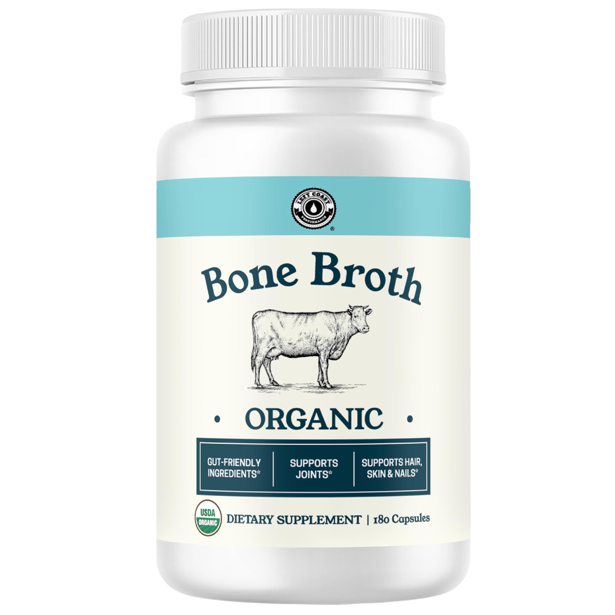 Grass-Fed Bone Broth Capsules with Collagen from Organic Bone Broth Powder. Collagen Supplement for Nails, Hair, Joints and Digestive Health* Support. Gut Friendly-Ingredients, 180 Capsules