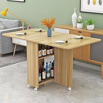 Folding Dining Table on Casters Retractable Dining Table Extendable Dining Table Seats 4-6 Movable Extendable Kitchen Table Kitchen Table Dining Table gateleg Table Space Saving (Color : E, Size : L